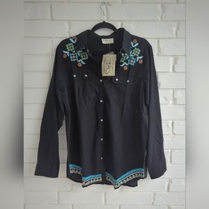 Vintage Goa Embroidered Western Cotton Buttondown XL New